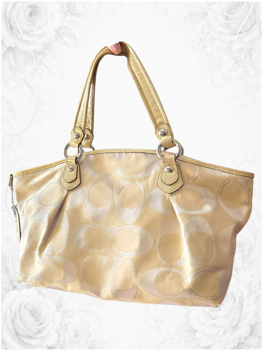 Coach Poppy Glam Signature Gold C Tote Metallic Shoulder Bag With Charms